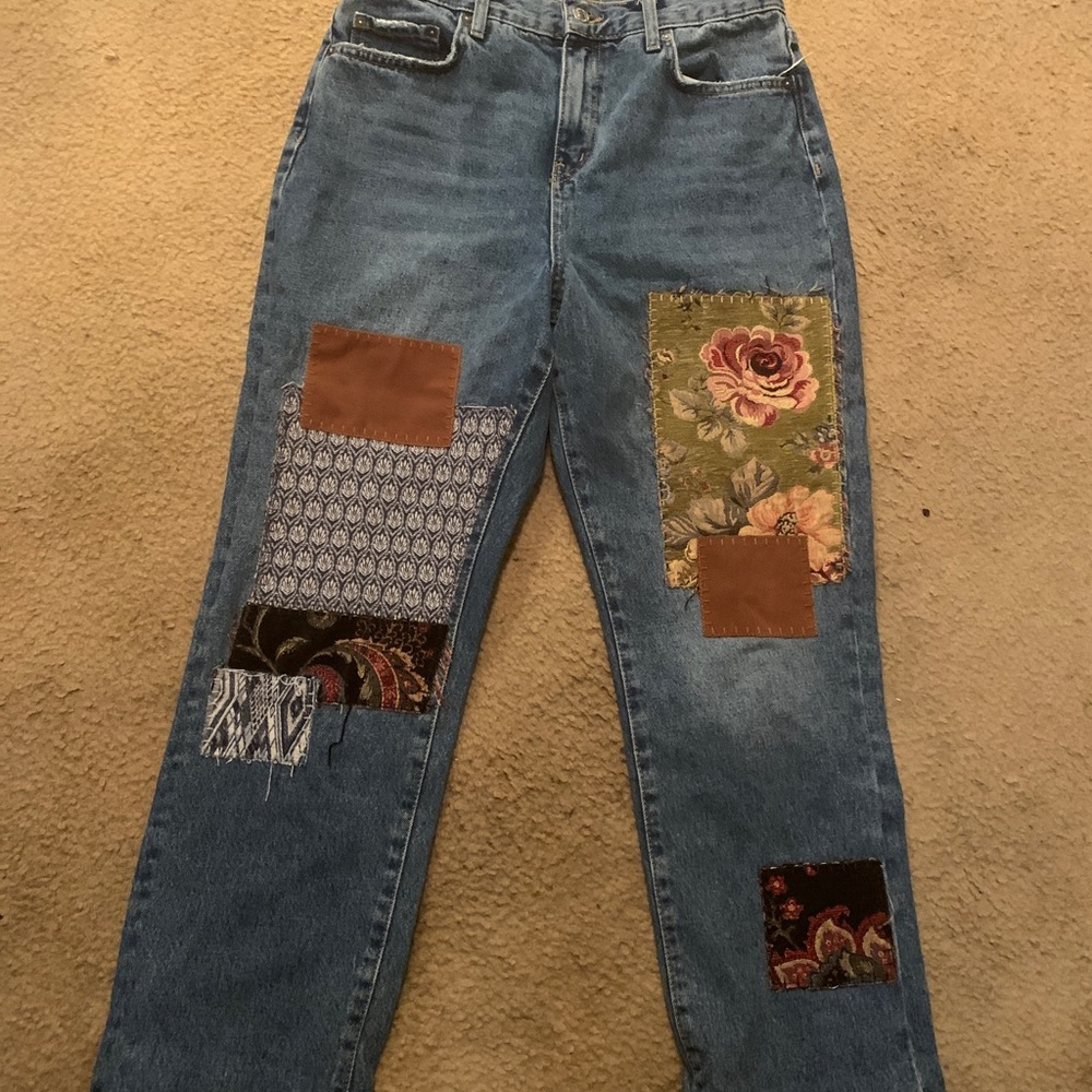 Free People Poppy Patch Straight Leg Jeans $148 Size 30x27 - Picture 8 of 13